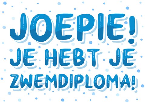 Zwemdiploma kaartje blauwe letters met bellen 2