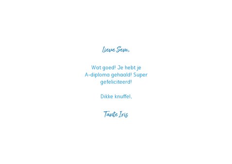 Zwemdiploma kaartje blauwe letters met bellen 3