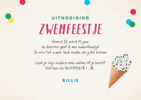 Zwemfeest meisje vrolijk kleurrijk confetti ijsjes foto 3