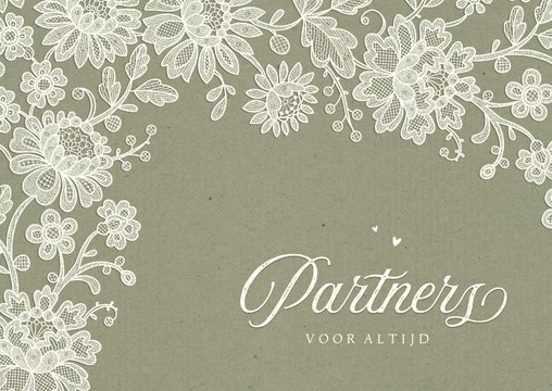 Geregistreerd partnerschap vintage kraft kant bloemen groen