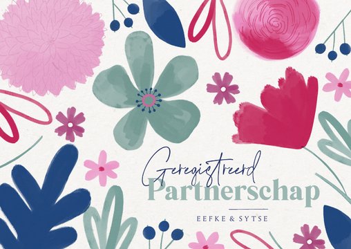 Geregistreerd partnerschap vrolijke zomer bloemen trouwkaart