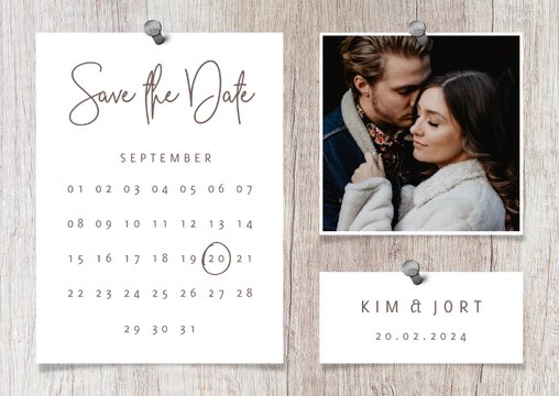 Save the date kalender hout met foto's en spijkers