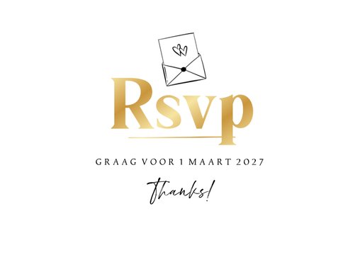 Trouwkaart RSVP goud stijlvol hartjes envelop