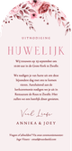 Klassieke trouwkaart boogvorm in roze met aquarel rozen Achterkant