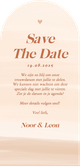 Save the date kaart met beige waterverf in boog vorm Achterkant