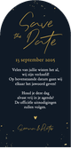 Save the date trouwkaart hoge boogkaart foto spetters goud Achterkant