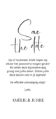 Stijlvolle save the date boogvorm waterverf en goudfolie Achterkant