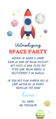 Stoer kinderfeestje uitnodiging space party foto raket maan Achterkant