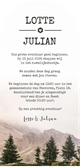 Stoere trouwkaart met natuur foto bergen en namen Achterkant