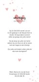 Doopkaartje roze spetters en hartjes langwerpig Achterkant