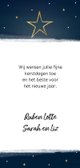 Kerstkaart lang donkerblauw ster Achterkant