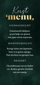 Kerstkaart menu dennentakken groen goud sterren Achterkant