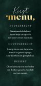 Kerstkaart menu kerstdiner dennentakken groen goud sterren Achterkant