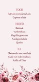 Klassiek menukaartje bruiloft in roze met waterverf rozen Achterkant