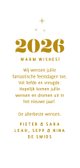 Minimalistische kerstkaart met papieren kerstballen en 2026 Achterkant