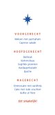 Modern kerstmenu met kerstboompje in beige en blauw Achterkant