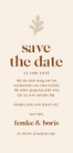 Save the date kaart met abstracte vormen zacht beige Achterkant