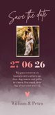 Save the date waterverf rood paars Achterkant