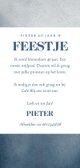 Stoere waterverf uitnodiging feestje blauw met drie foto's Achterkant