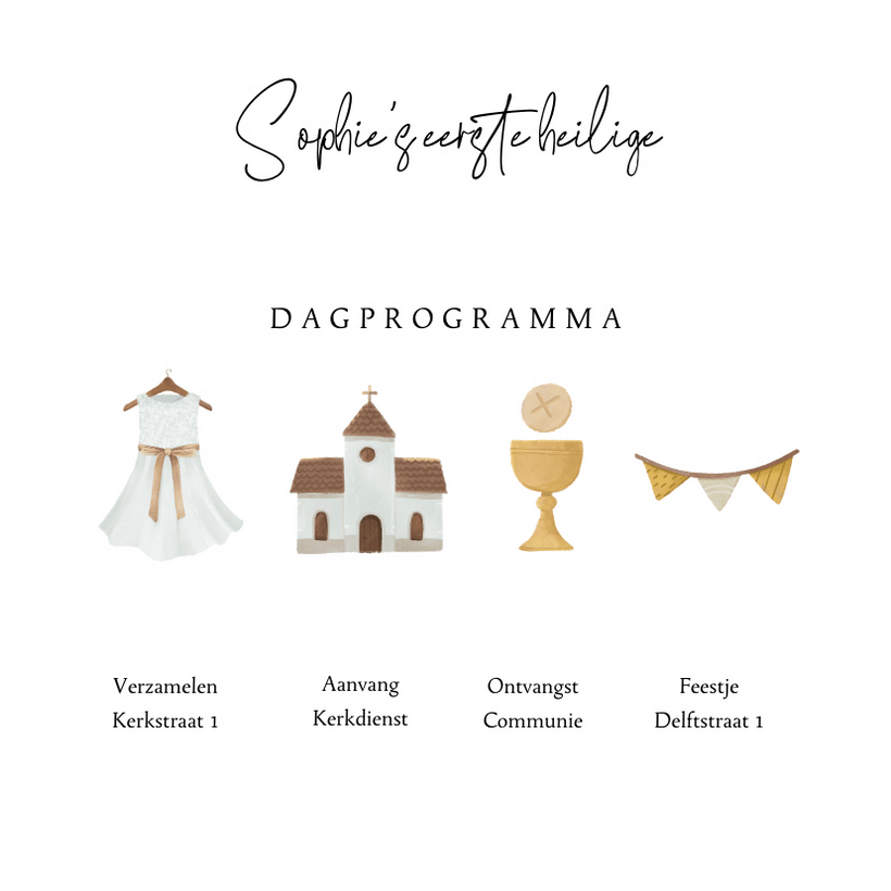 Dagprogramma tijdlijn communie feestje goud | Kaartje2go