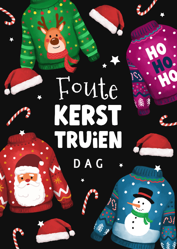 Grappige uitnodiging foute kerst kersttruien Kaartje2go