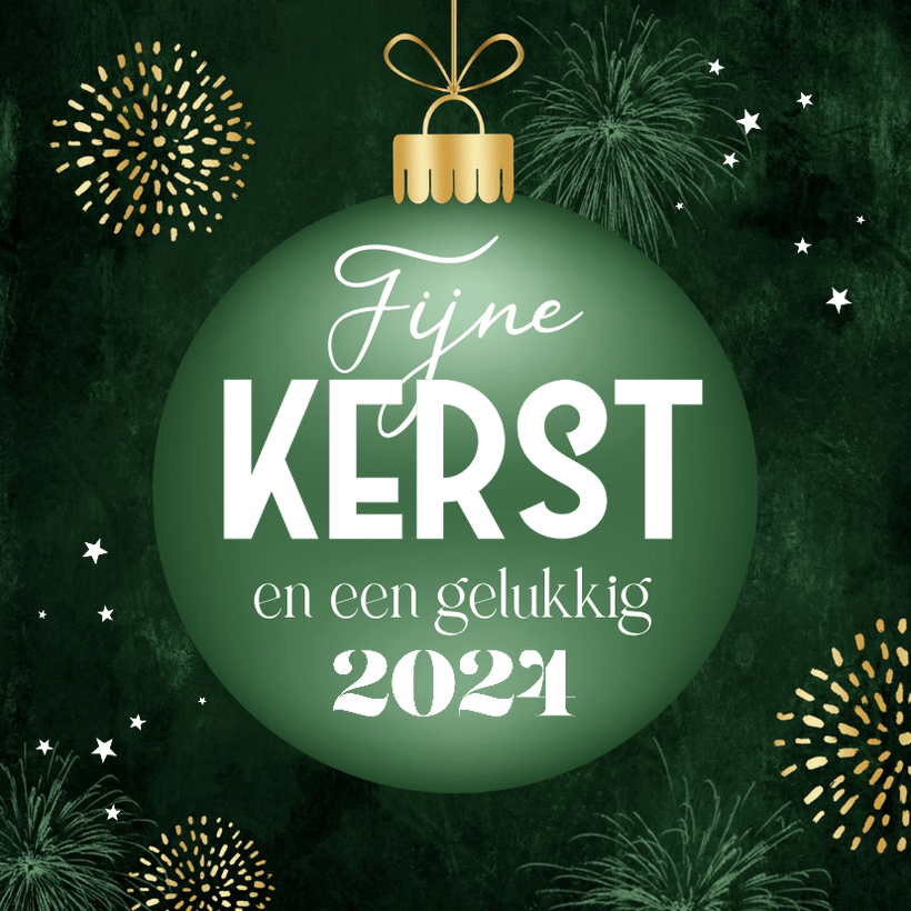 Kerstkaart kerstbal goud sterren fijne kerst Kaartje2go