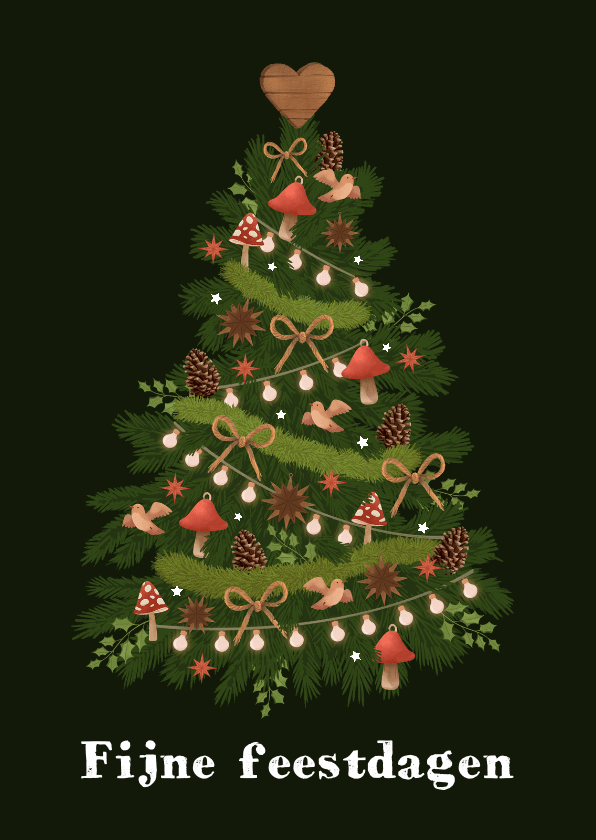 Kerstkaart Merry Christmas gouden kerstboom