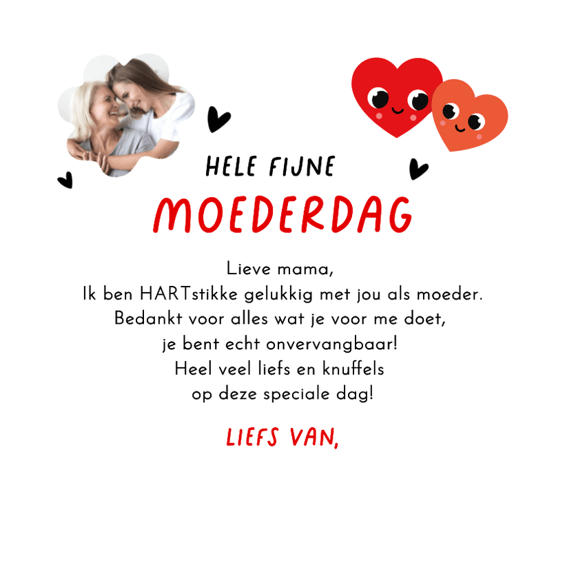 Moederdagkaart in hart vorm lief rood hart met | Kaartje2go