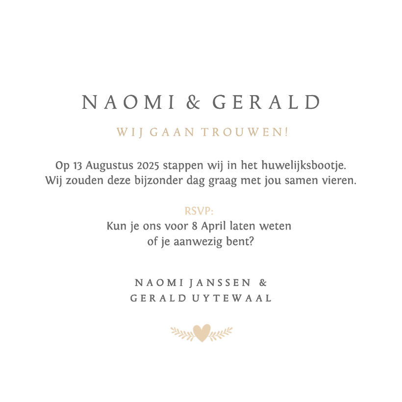 Stijlvolle minimalistische menukaart met gouden
