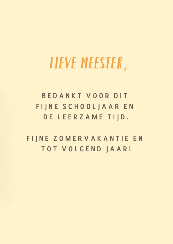 Bedank kaart met illustratie kat voor meester | Kaartje2go