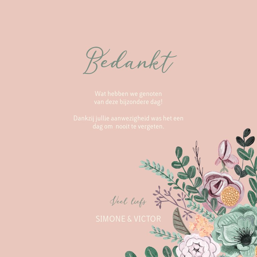 Bedankt Kaart Bohemian Bloemen Kader Blush Roze Kaartje2go