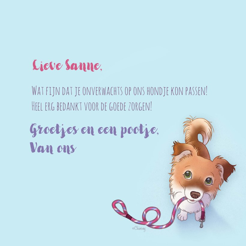 Bedankt oppassen hond Bedankkaartjes Kaartje2go