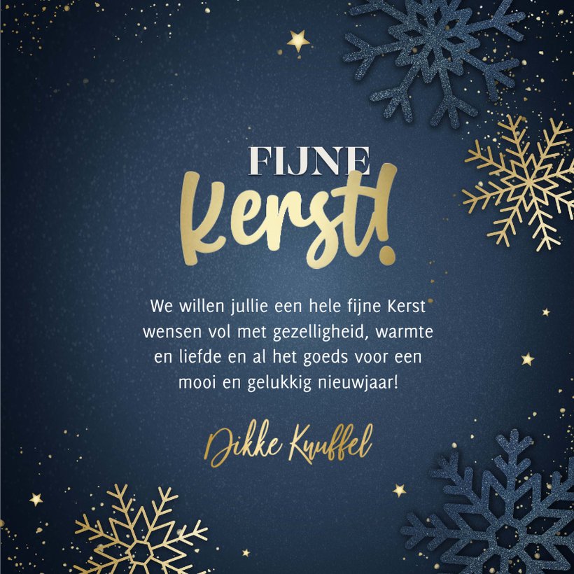 Blauwe kerstkaart Fijne Kerst sneeuwvlokken en Kaartje2go