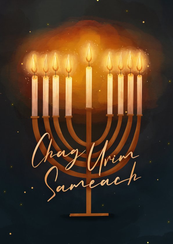 Chanoeka kaart met waterverf illustratie van Kaartje2go