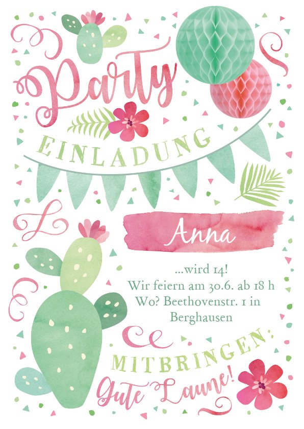 Einladung zum 14. Geburtstag in sommerlichen Kaartje2go