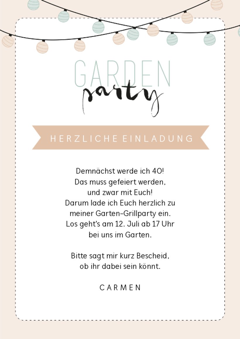Einladung zum Geburtstag Gartenparty pastell Kaartje2go