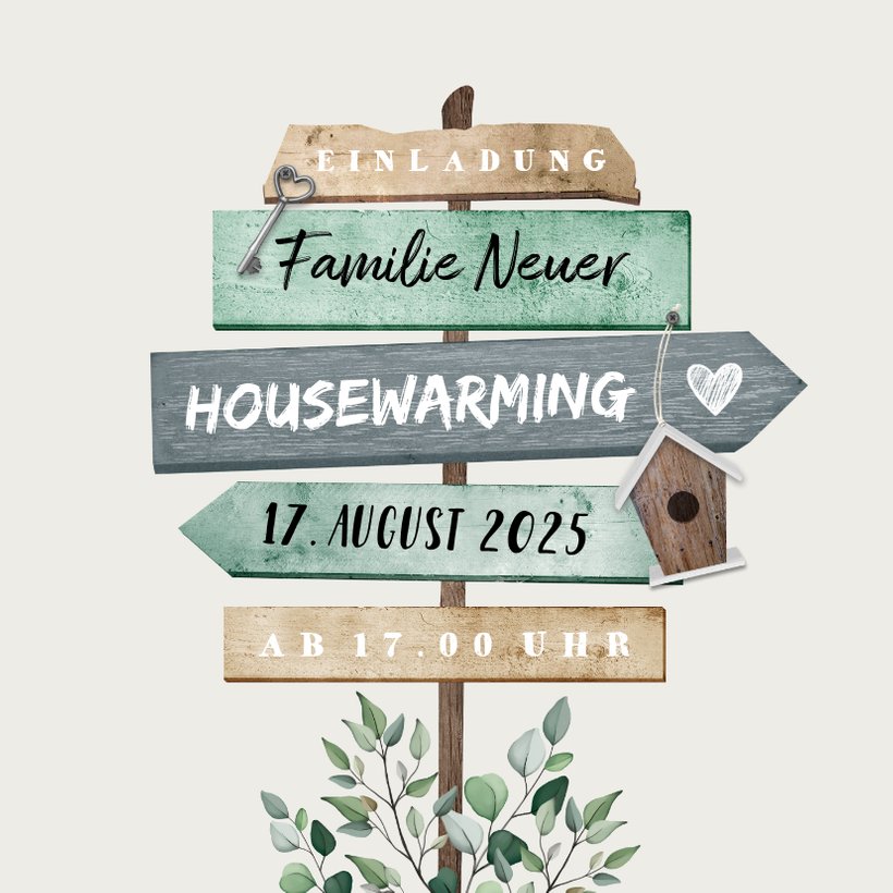 Einladung zur Einweihung mit Wegweiser Holz | Kaartje2go