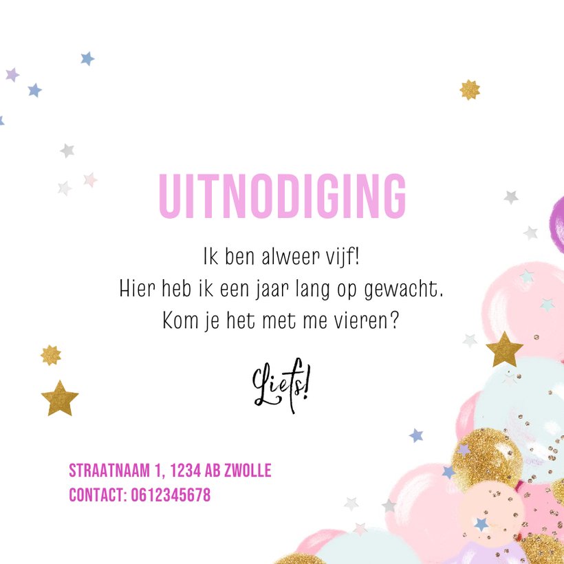 Feestelijke Uitnodiging Kinderfeestje 5jaar Kaartje2go