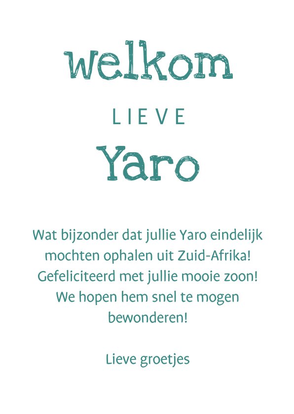 Felicitatie kaart voor Adoptie met welkom en | Kaartje2go