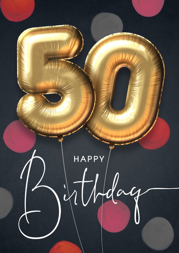 Felicitatie verjaardagskaart ballon 50 jaar Kaartje2go
