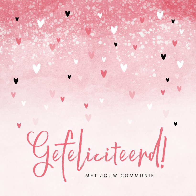 Felicitatiekaart Communie Meisje Roze Hartjes Kaartje2go