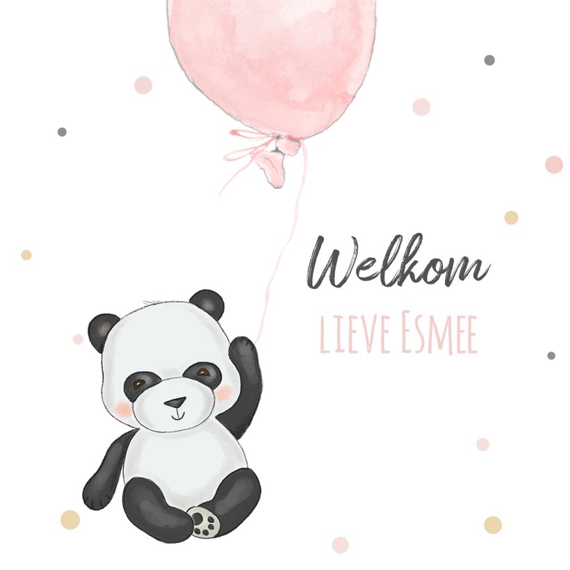 Felicitatiekaart geboorte pandabeer met ballon | Kaartje2go