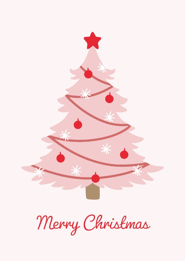Geïllustreerde kerstkaart met roze kerstboom Kaartje2go
