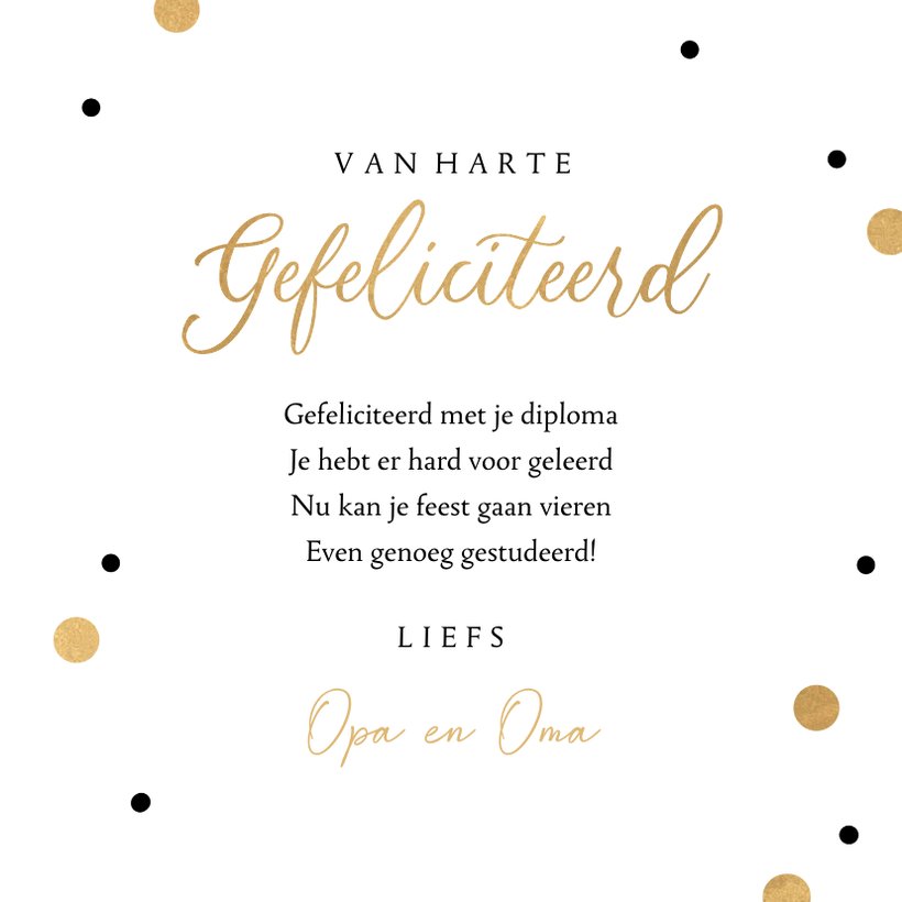 Geslaagd Kaart Confetti Hoera Trots Op Jou Goud Kaartje2go