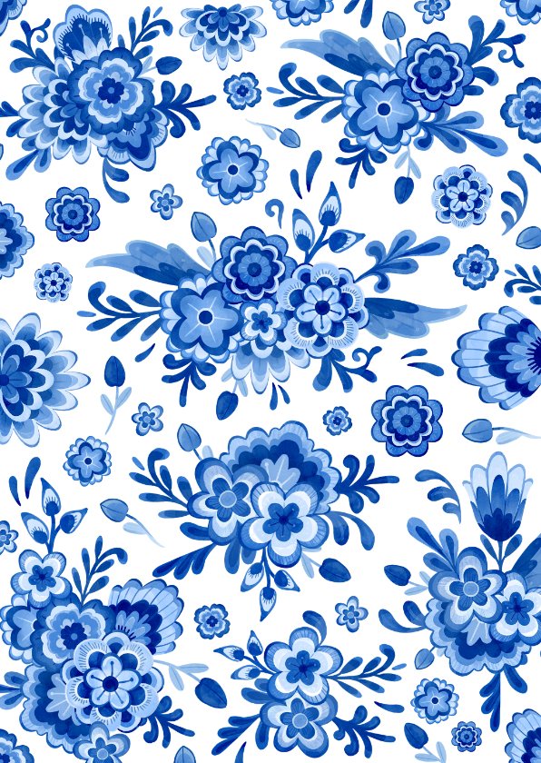 Getuige Kaart Delfts Blauw Bloemen Stijlvol Kaartje2go