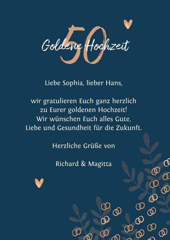 Glückwunschkarte Goldene Hochzeit Eheringe | Kaartje2go