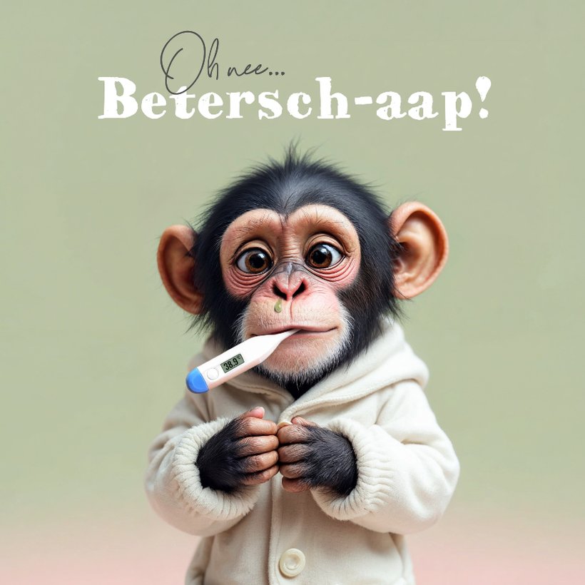Grappige beterschapskaart aap chimpansee humor | Kaartje2go