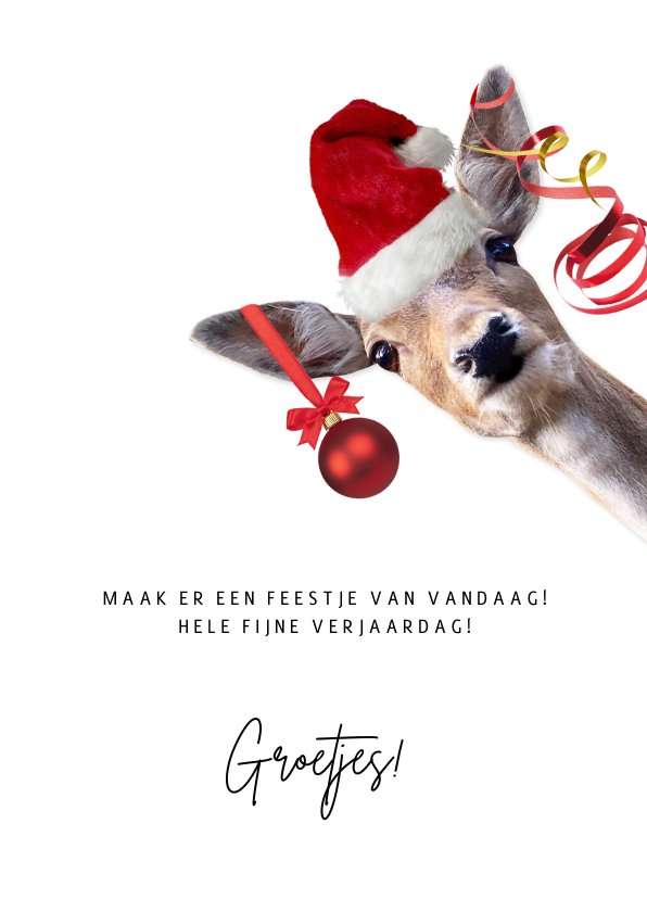 Grappige kerst verjaardagskaart met hert met Kaartje2go