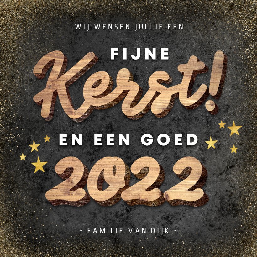 Hippe Kerstkaart Houten Kerst 2022 En Gouden Kaartje2go