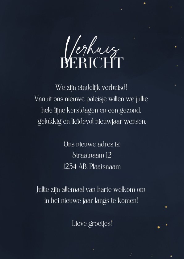 Kerst en verhuiskaart met goud lijntekening Kaartje2go